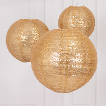 Set of 3 Shimmer Gold Sequin Fabric Hanging Lanterns