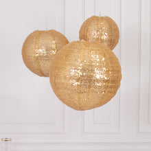 Set of 3 Shimmer Gold Sequin Fabric Hanging Lanterns