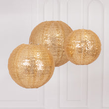 Set of 3 Shimmer Gold Sequin Fabric Hanging Lanterns