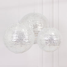 Set of 3 Shimmer Silver Sequin Fabric Hanging Lanterns