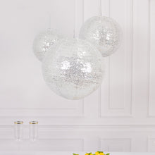 Set of 3 Shimmer Silver Sequin Fabric Hanging Lanterns