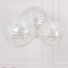 Set of 3 Shimmer Silver Sequin Fabric Hanging Lanterns