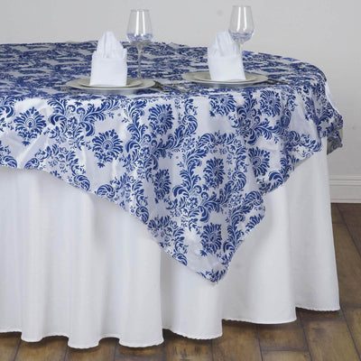 Flocking Square Table Overlay 60"x60" Royal Blue - Damask Table Topper