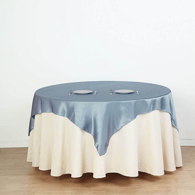 Satin Square Table Overlay 60"x60" Dusty Blue - Luxurious Wedding Table Topper