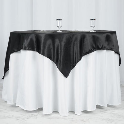 Satin Square Table Overlay 60"x60" Black with Smooth Finish - Luxurious Wedding Table Topper