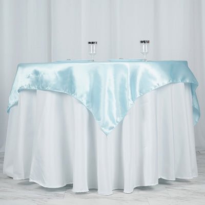 Satin Square Table Overlay 60"x60" Light Blue - Luxurious Wedding Table Topper