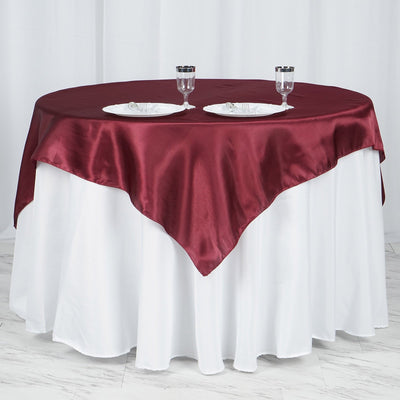 Satin Square Table Overlay 60"x60" Burgundy - Luxurious Wedding Table Topper