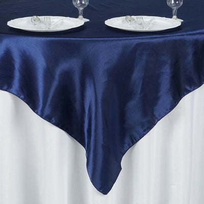 Satin Square Table Overlay 60"x60" Navy Blue - Luxurious Wedding Table Topper