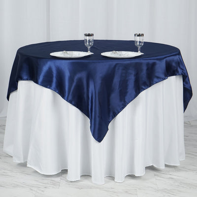 Satin Square Table Overlay 60"x60" Navy Blue - Luxurious Wedding Table Topper