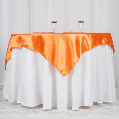 Satin Square Table Overlay 60"x60" Orange - Luxurious Wedding Table Topper