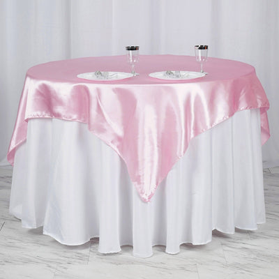 Satin Square Table Overlay 60"x60" Pink - Luxurious Wedding Table Topper
