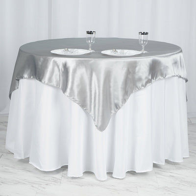 Satin Square Table Overlay 60"x60" Silver - Luxurious Wedding Table Topper