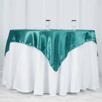 Satin Square Table Overlay 60"x60" Turquoise - Luxurious Wedding Table Topper