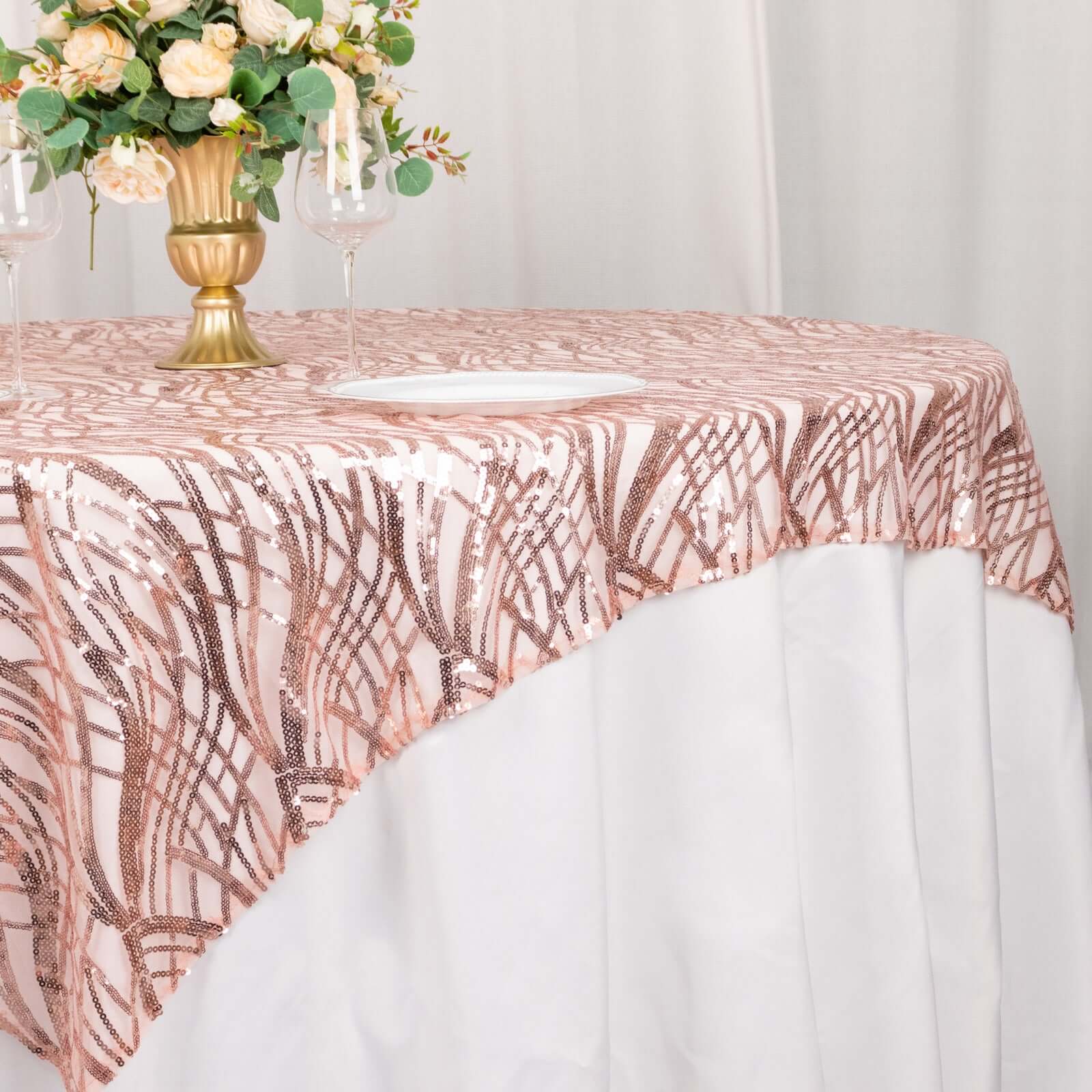 Blush Wave Mesh Square Table Overlay 72