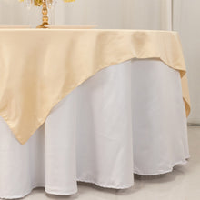 Beige Lamour Satin Table Overlay, Square Tablecloth Topper