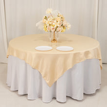 Beige Lamour Satin Table Overlay, Square Tablecloth Topper