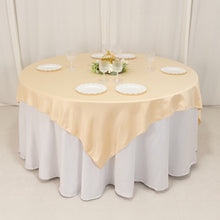 Beige Lamour Satin Table Overlay, Square Tablecloth Topper