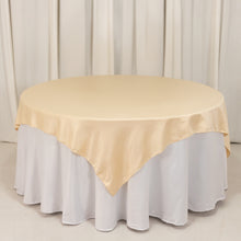 Beige Lamour Satin Table Overlay, Square Tablecloth Topper