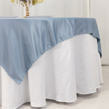 Dusty Blue Lamour Satin Table Overlay, Square Tablecloth Topper