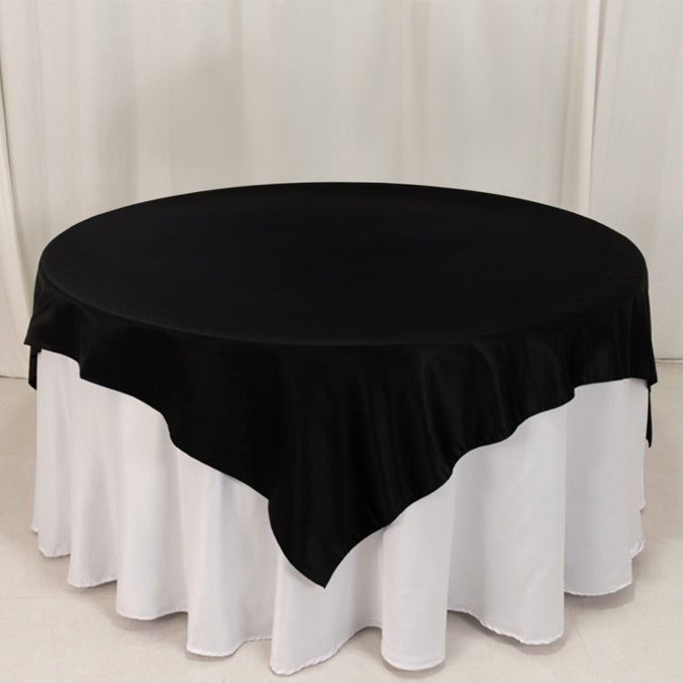 Black Lamour Satin Table Overlay, Square Tablecloth Topper