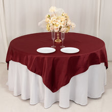 Burgundy Lamour Satin Table Overlay, Square Tablecloth Topper