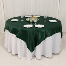 Hunter Emerald Green Lamour Satin Table Overlay, Square Tablecloth Topper