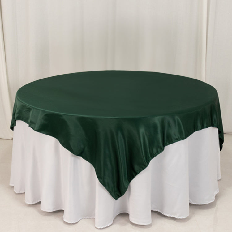 Hunter Emerald Green Lamour Satin Table Overlay, Square Tablecloth Topper