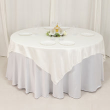 Ivory Lamour Satin Table Overlay, Square Tablecloth Topper