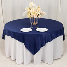 Navy Blue Lamour Satin Table Overlay, Square Tablecloth Topper