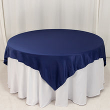 Navy Blue Lamour Satin Table Overlay, Square Tablecloth Topper