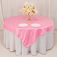 Pink Lamour Satin Table Overlay, Square Tablecloth Topper