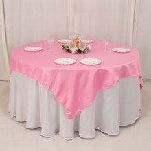 Pink Lamour Satin Table Overlay, Square Tablecloth Topper