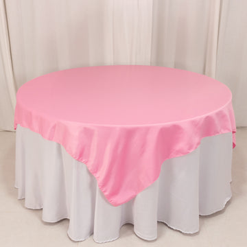 Pink Lamour Satin Table Overlay, Square Tablecloth Topper - 72"x72"