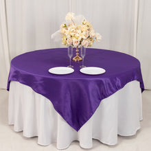 Purple Lamour Satin Table Overlay, Square Tablecloth Topper