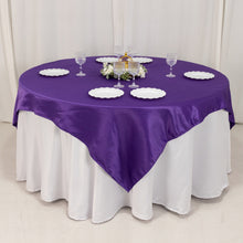 Purple Lamour Satin Table Overlay, Square Tablecloth Topper