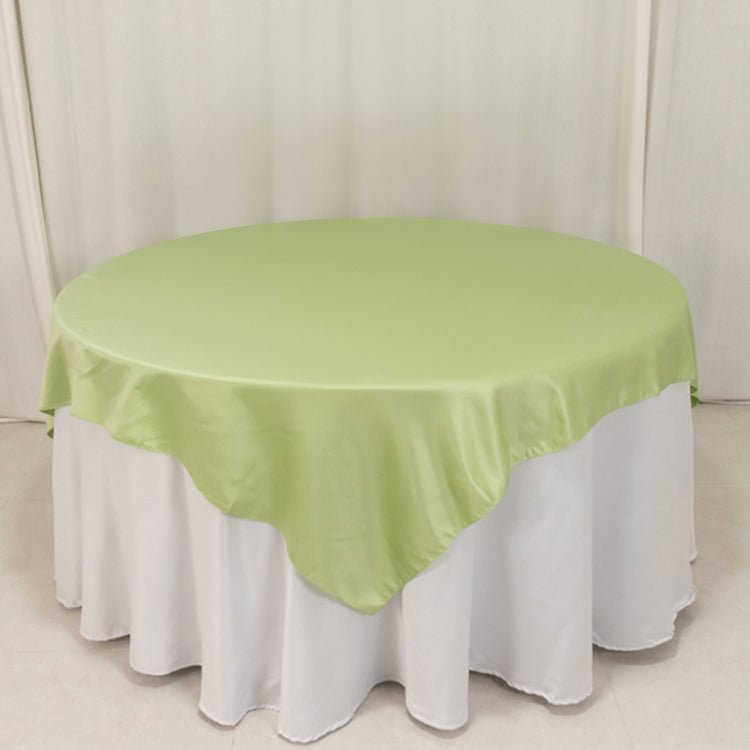 Sage Green Lamour Satin Table Overlay, Square Tablecloth Topper