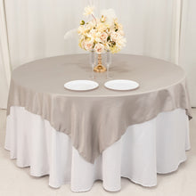 Silver Lamour Satin Table Overlay, Square Tablecloth Topper