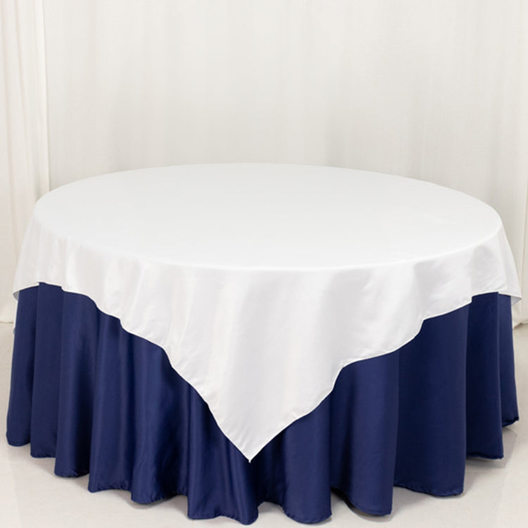 White Lamour Satin Table Overlay, Square Tablecloth Topper