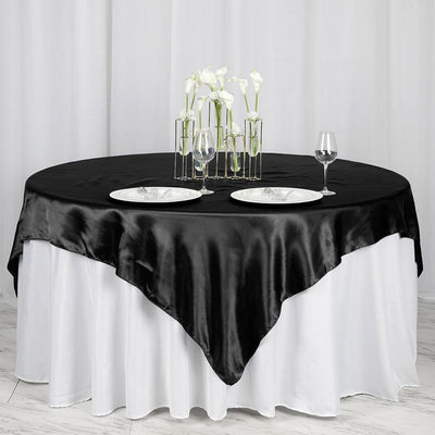 Satin Table Overlay 72"x72" Black - Wrinkle Resistant and Smooth Table Topper for Luxurious Weddings & Celebrations