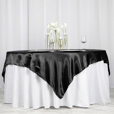 Satin Table Overlay 72"x72" Black - Wrinkle Resistant and Smooth Table Topper for Luxurious Weddings & Celebrations
