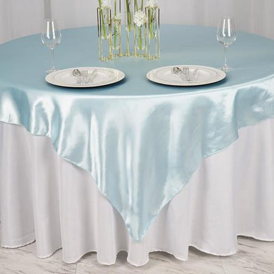 Satin Table Overlay 72"x72" Light Blue - Wrinkle Resistant & Smooth Table Topper