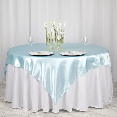 Satin Table Overlay 72"x72" Light Blue - Wrinkle Resistant & Smooth Table Topper