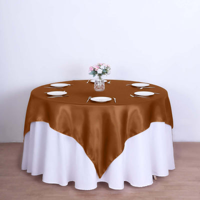 Satin Table Overlay 72"x72" Cinnamon Brown - Wrinkle Resistant & Smooth Table Topper