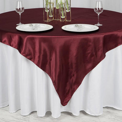 Satin Table Overlay 72"x72" Burgundy - Wrinkle Resistant & Smooth Table Topper