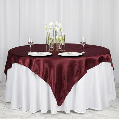 Satin Table Overlay 72"x72" Burgundy - Wrinkle Resistant & Smooth Table Topper