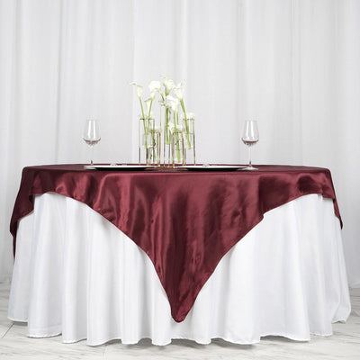 Satin Table Overlay 72"x72" Burgundy - Wrinkle Resistant & Smooth Table Topper