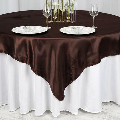 Satin Table Overlay 72"x72" Chocolate - Wrinkle Resistant & Smooth Table Topper