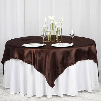 Satin Table Overlay 72"x72" Chocolate - Wrinkle Resistant & Smooth Table Topper