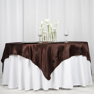 Satin Table Overlay 72"x72" Chocolate - Wrinkle Resistant & Smooth Table Topper
