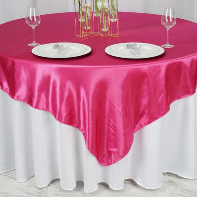 Satin Table Overlay 72"x72" Fuchsia - Wrinkle Resistant & Smooth Table Topper